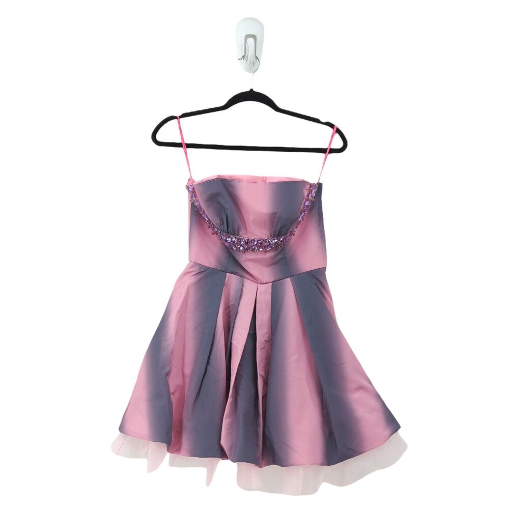BETSEY JOHNSON Women 2 Dress Pink Purple Jeweled Tulle Ombre Mini Y2K FLAW